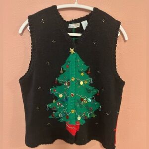 Christmas sequined button down sweater vest